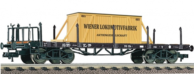 Flat car loaded with wooden crate<br /><a href='images/pictures/Fleischmann/225800.jpg' target='_blank'>Full size image</a>